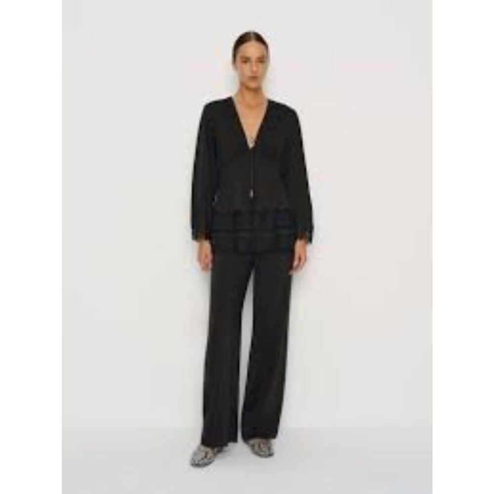 Reformation Nadia Two Piece Black V-Neck Blouse & Pants Size 6 DM4